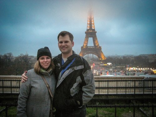 Julia and Nathan in front of the Eiffel Tower